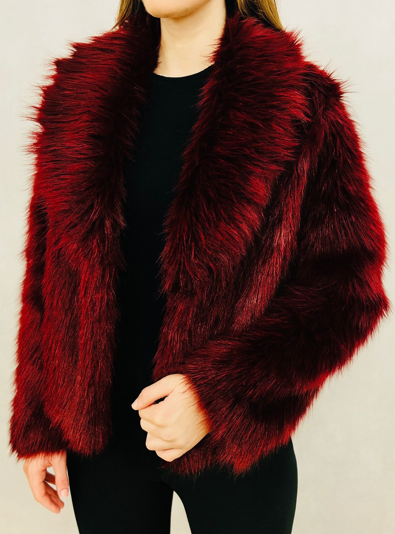 Pelliccia Sintetica Bordeaux Donna - Giubotto Eco-Fur | MDivaFashion