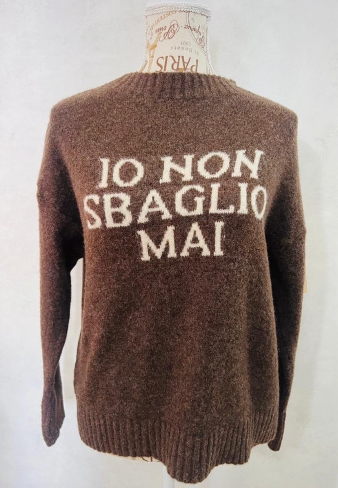 Maglioncino Marrone IO NON SBAGLIO MAI - Felpa Scritta Divertente | MDivaFashion