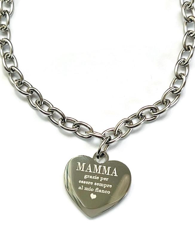 Bracciale Grazie Mamma - Cuore Inciso Acciaio Inox Regalo | MDivaFashion