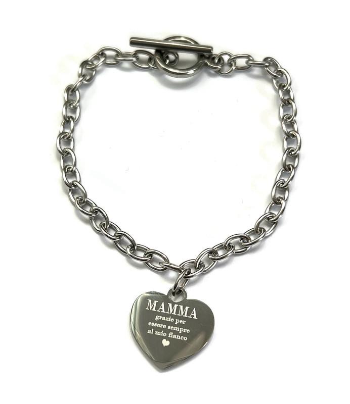 Bracciale Grazie Mamma - Cuore Inciso Acciaio Inox Regalo | MDivaFashion