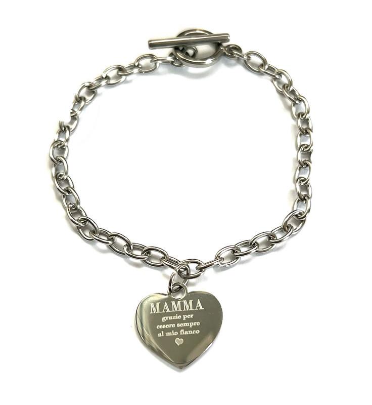 Bracciale Grazie Mamma - Cuore Inciso Acciaio Inox Regalo | MDivaFashion