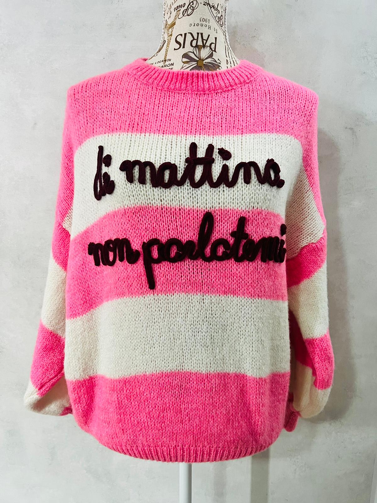 Maglioncino Rosa 'Di Mattina Non Parlatemi' - Knitwear Statement Donna | MDivaFashion