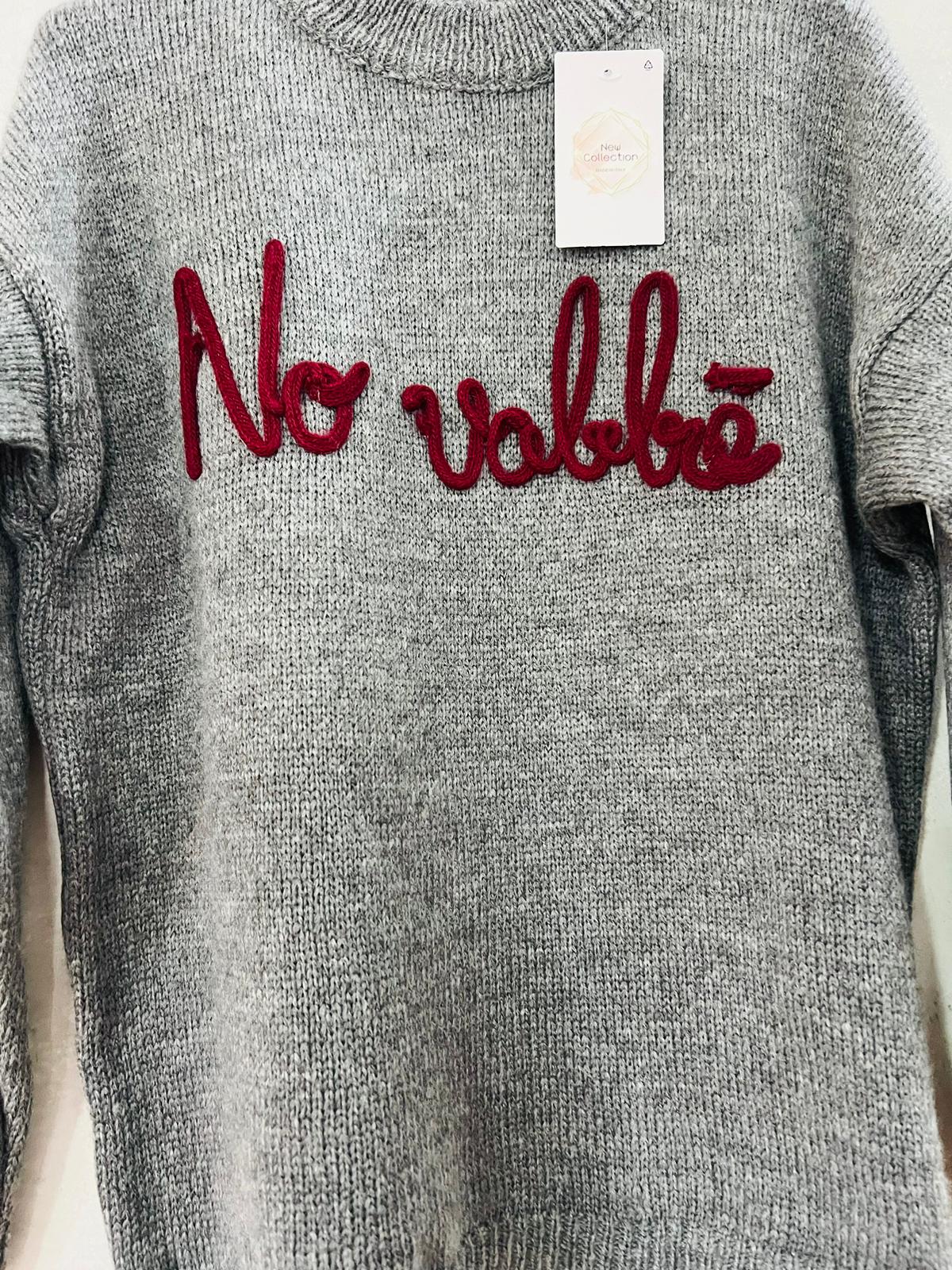 Maglioncino Grigio 'No Vabbè' Scritta Bordeaux - Knitwear Statement Donna | MDivaFashion