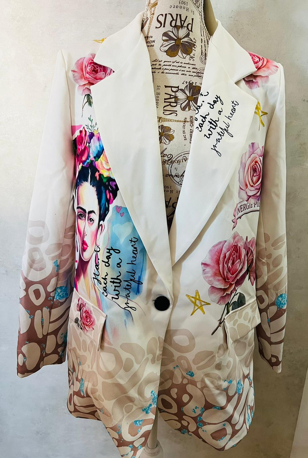 Blazer Frida Kahlo Energie Positive - Giacca Artistica Donna Premium | MDivaFashion