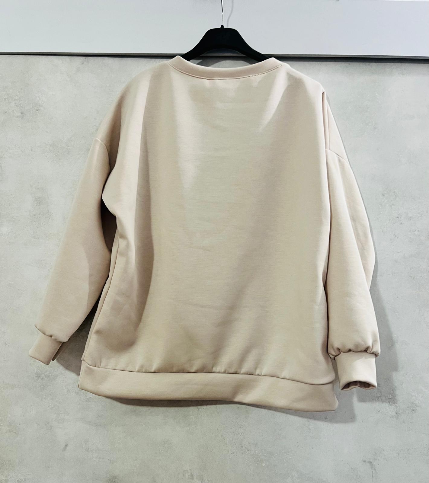 Felpa Donna beige  'HO SEMPRE RAGIONE' Non Felpata - Maglia Statement