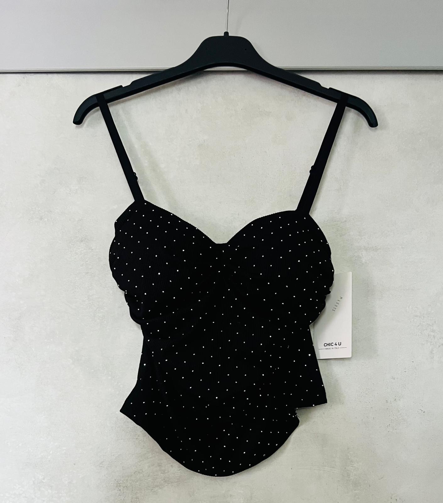 Crop Top Nero con Brillantini - Top Donna Elegante | MDivaFashion