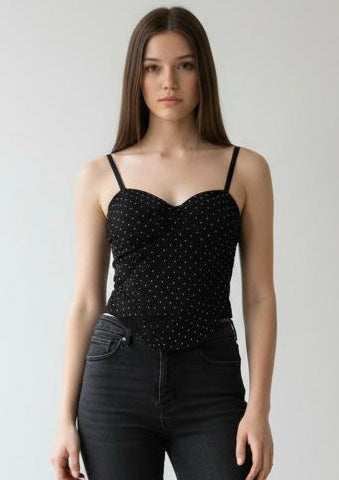 Crop Top Nero con Brillantini - Top Donna Elegante | MDivaFashion