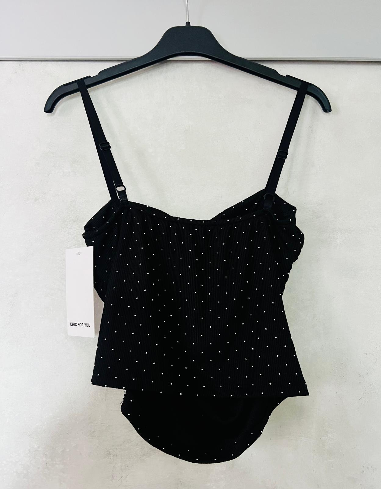 Crop Top Nero con Brillantini - Top Donna Elegante | MDivaFashion