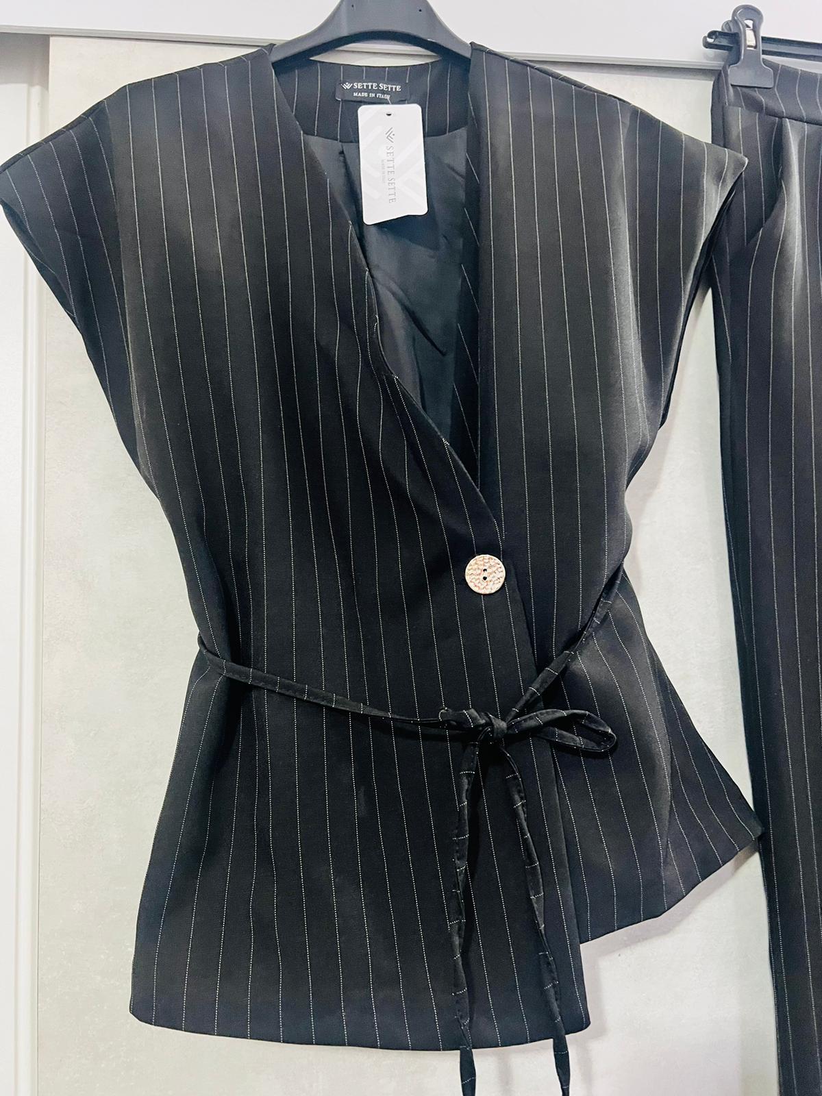 Completo Tailleur Smanicato Gessato Nero | MDivaFashion