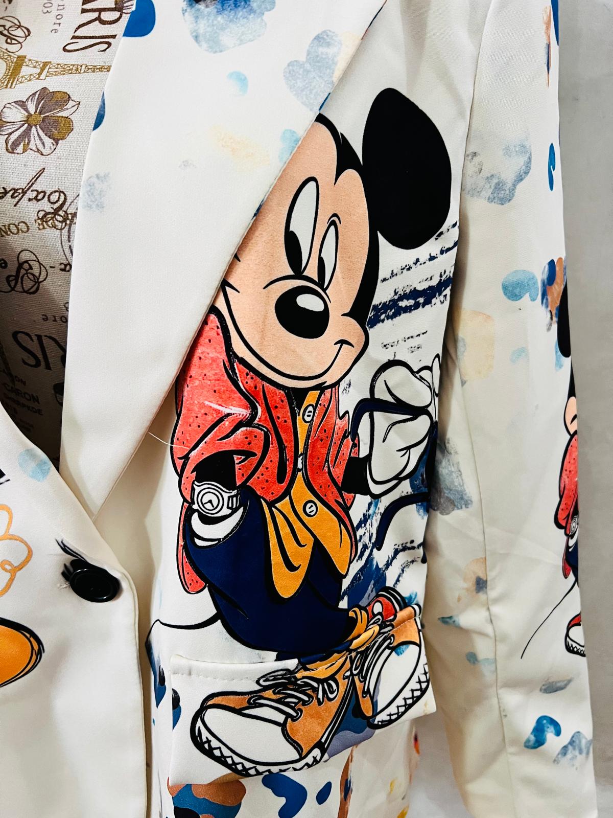 Blazer Donna con Stampe Cartoon Mickey Mouse e Macchie Colorate - Taglia Unica