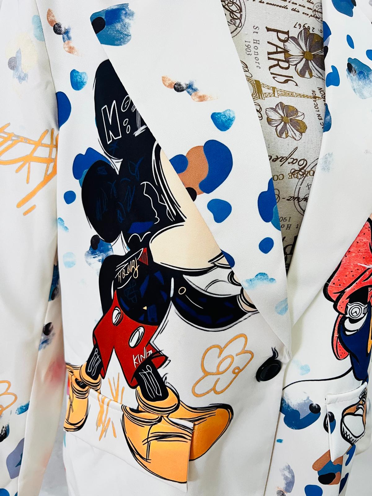 Blazer Donna con Stampe Cartoon Mickey Mouse e Macchie Colorate - Taglia Unica