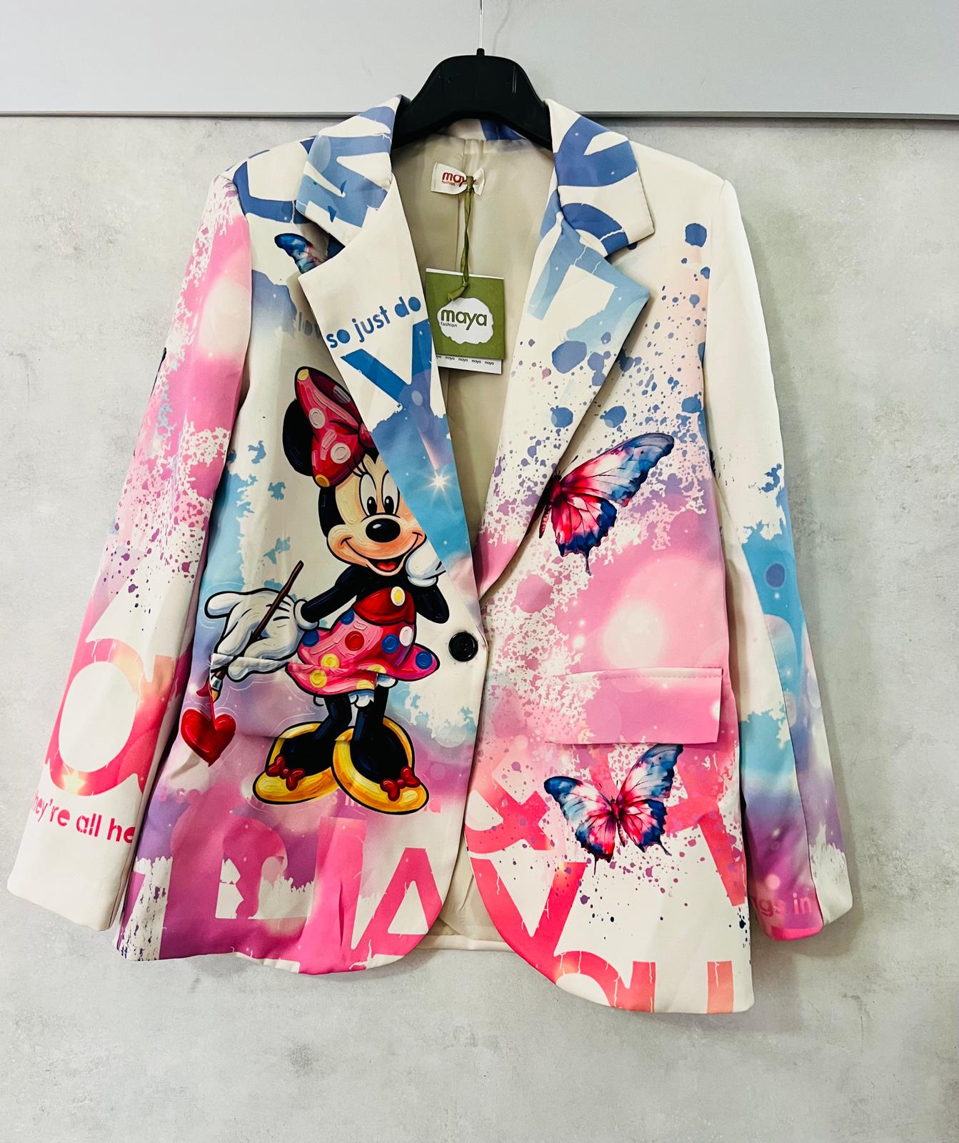Giacca Blazer Minnie & Farfalle - Stampa Cartoon Multicolor Taglia Unica
