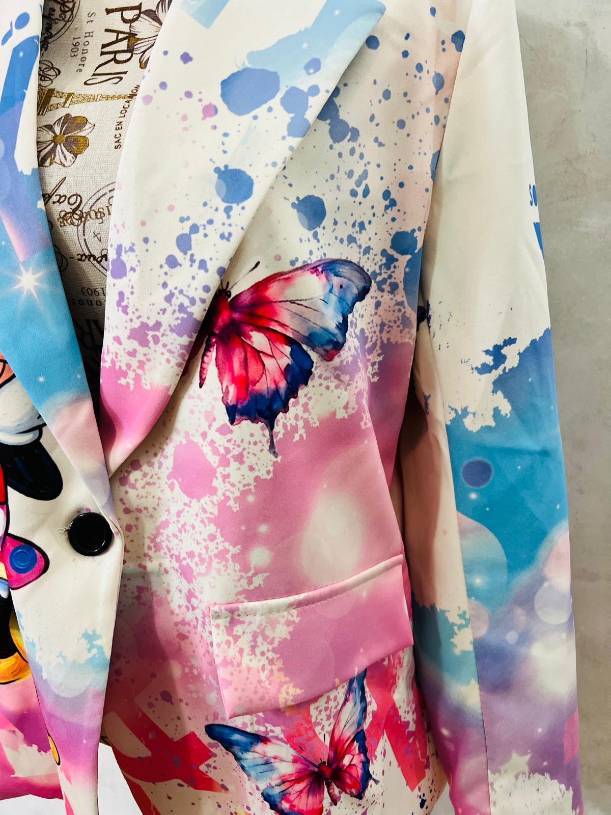 Giacca Blazer Minnie & Farfalle - Stampa Cartoon Multicolor Taglia Unica