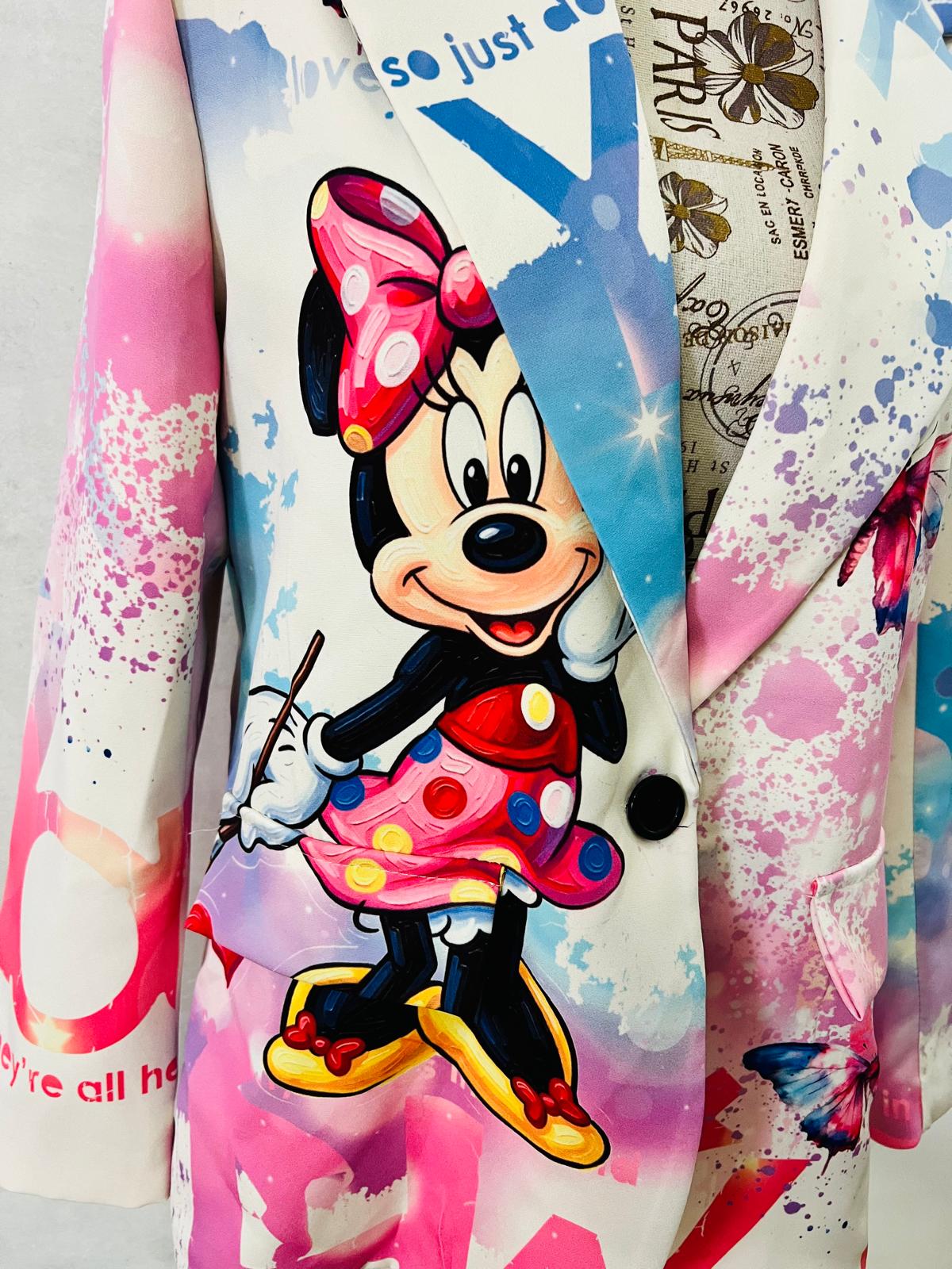 Giacca Blazer Minnie & Farfalle - Stampa Cartoon Multicolor Taglia Unica