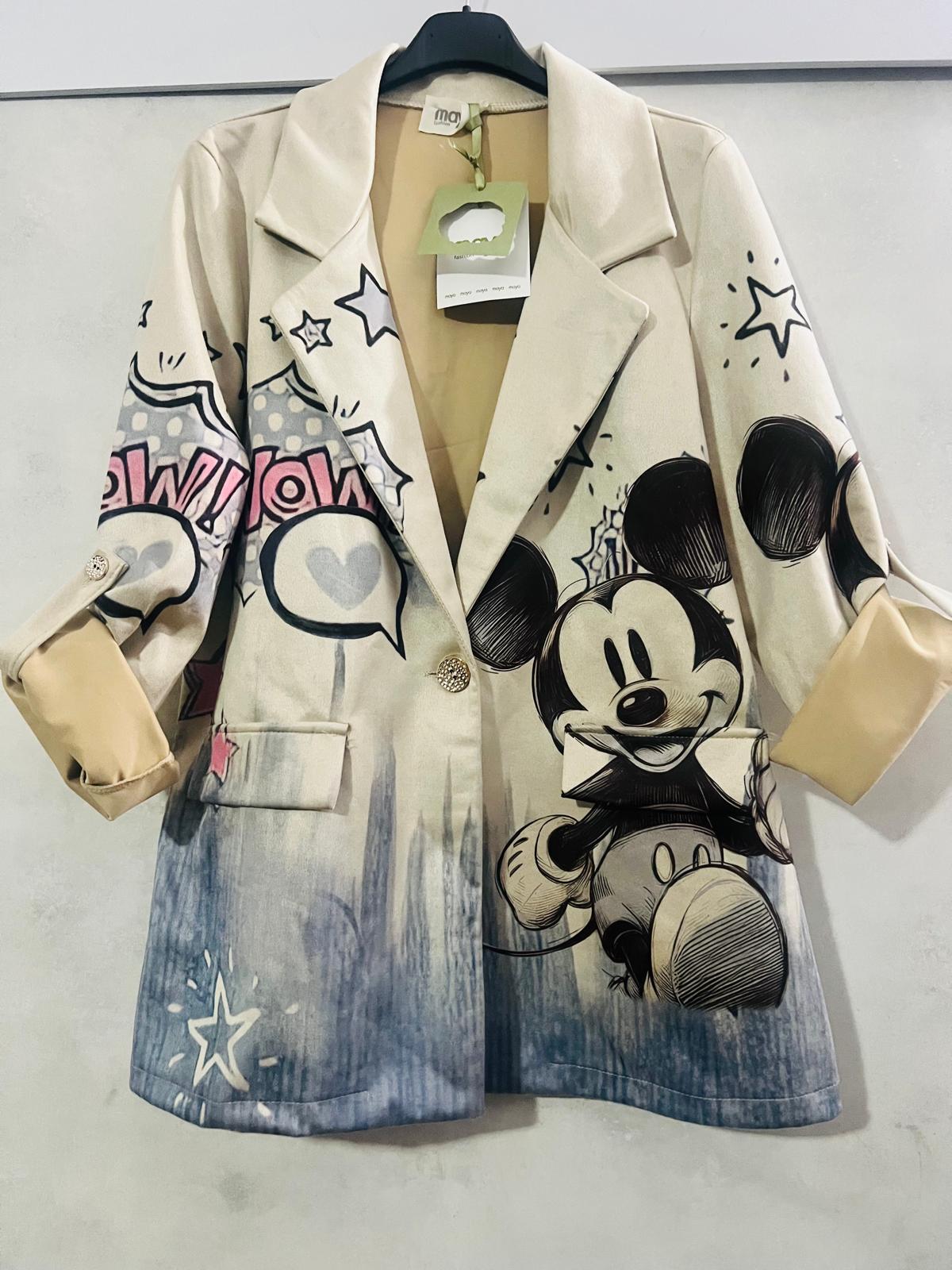Giacca Donna dainetto Maya Crema con Mickey Mouse Vintage e Grafiche Pop Art