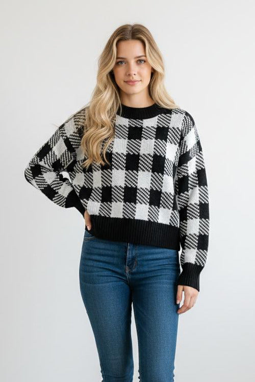 Maglioncino Donna a Scacchi Nero - Knitwear Premium