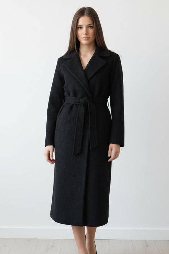 Giaccone Lungo a Righe Nero con Bottoni - Cappotto Donna Premium | MDivaFashion